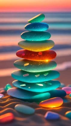 c3970e4aeafa64b710120d78bc1acce2 Phần này có thể chứa: a stack of colorful rocks sitting on top of a beach