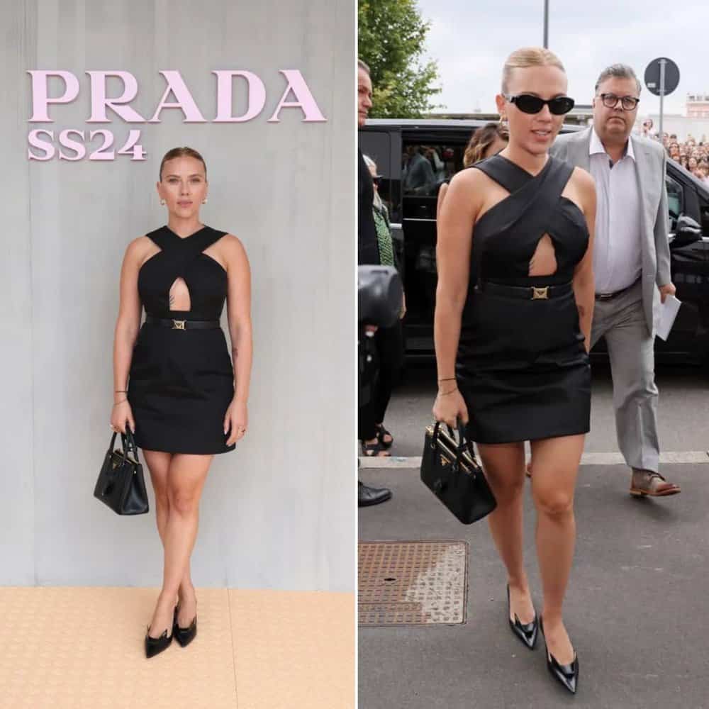 Scarlett Johansson Stuns At Prada Spring 2024 Show In Milan With Chic Kitten Heels
