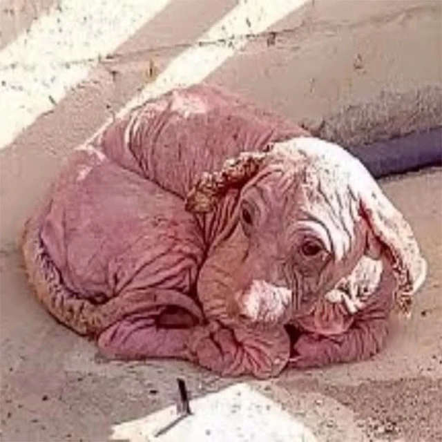 Dobby's skin was marked by open wounds, ...