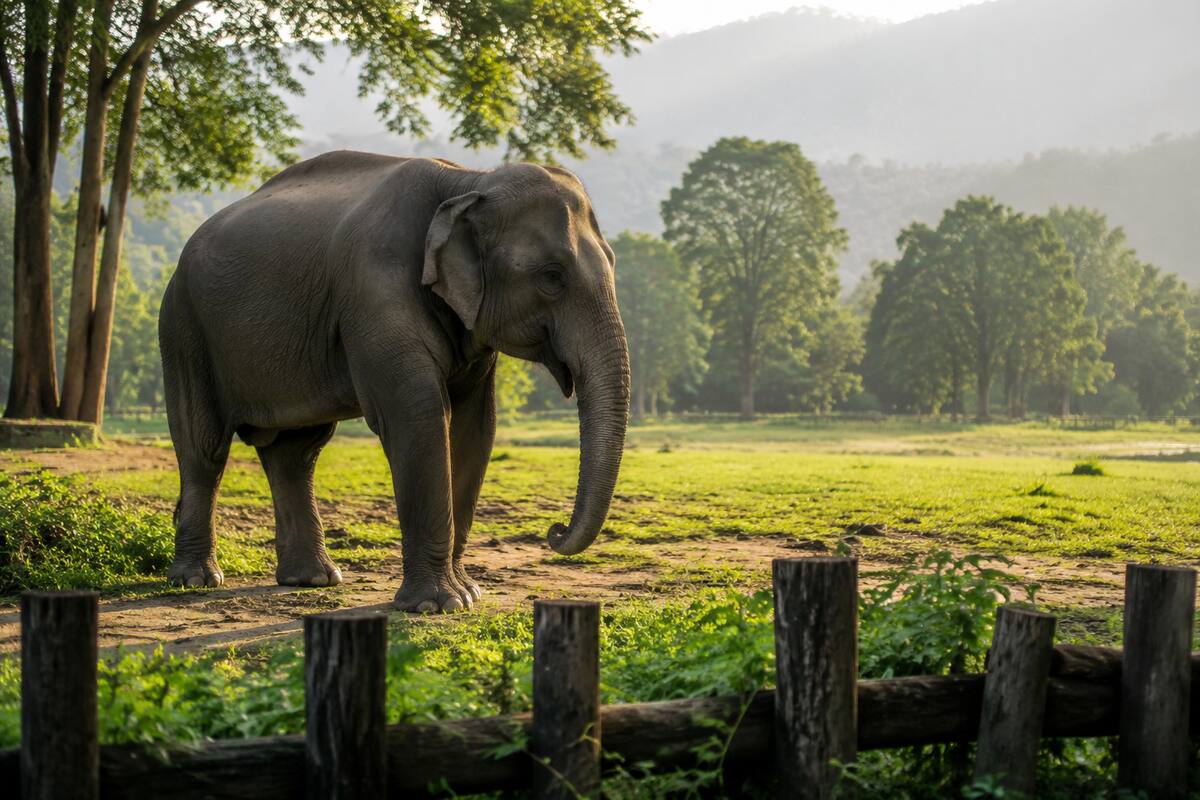 Elephant walking in a peaceful sanctuary habitat