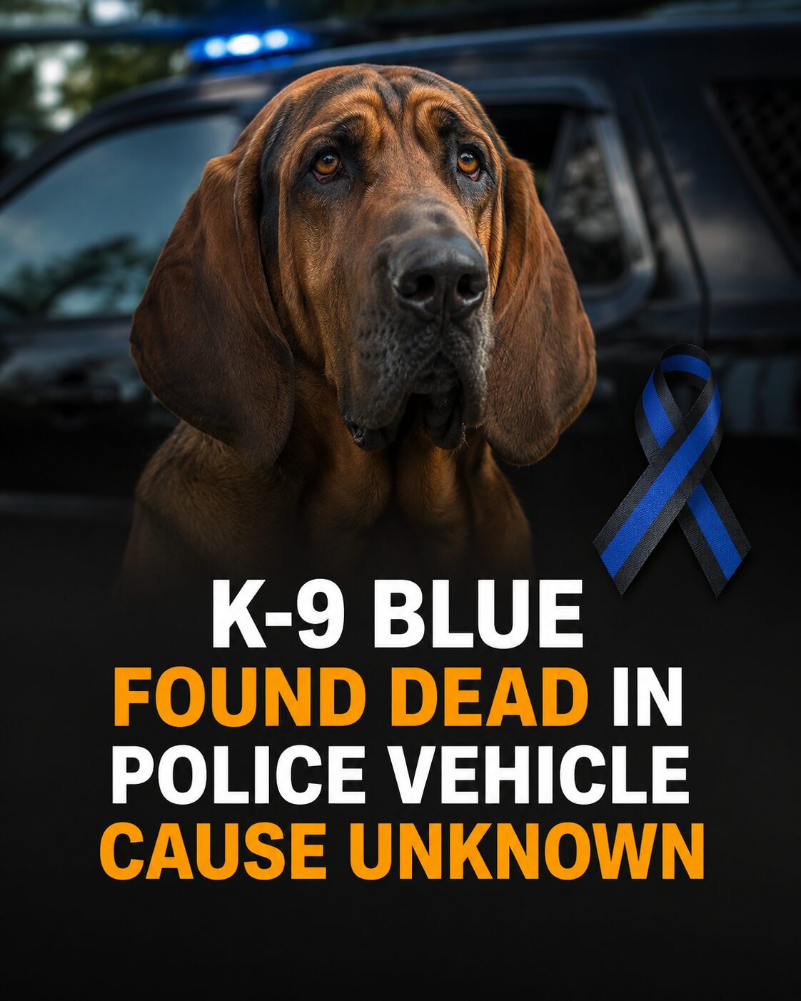 Memorial illustration of a bloodhound in front of a police vehicle