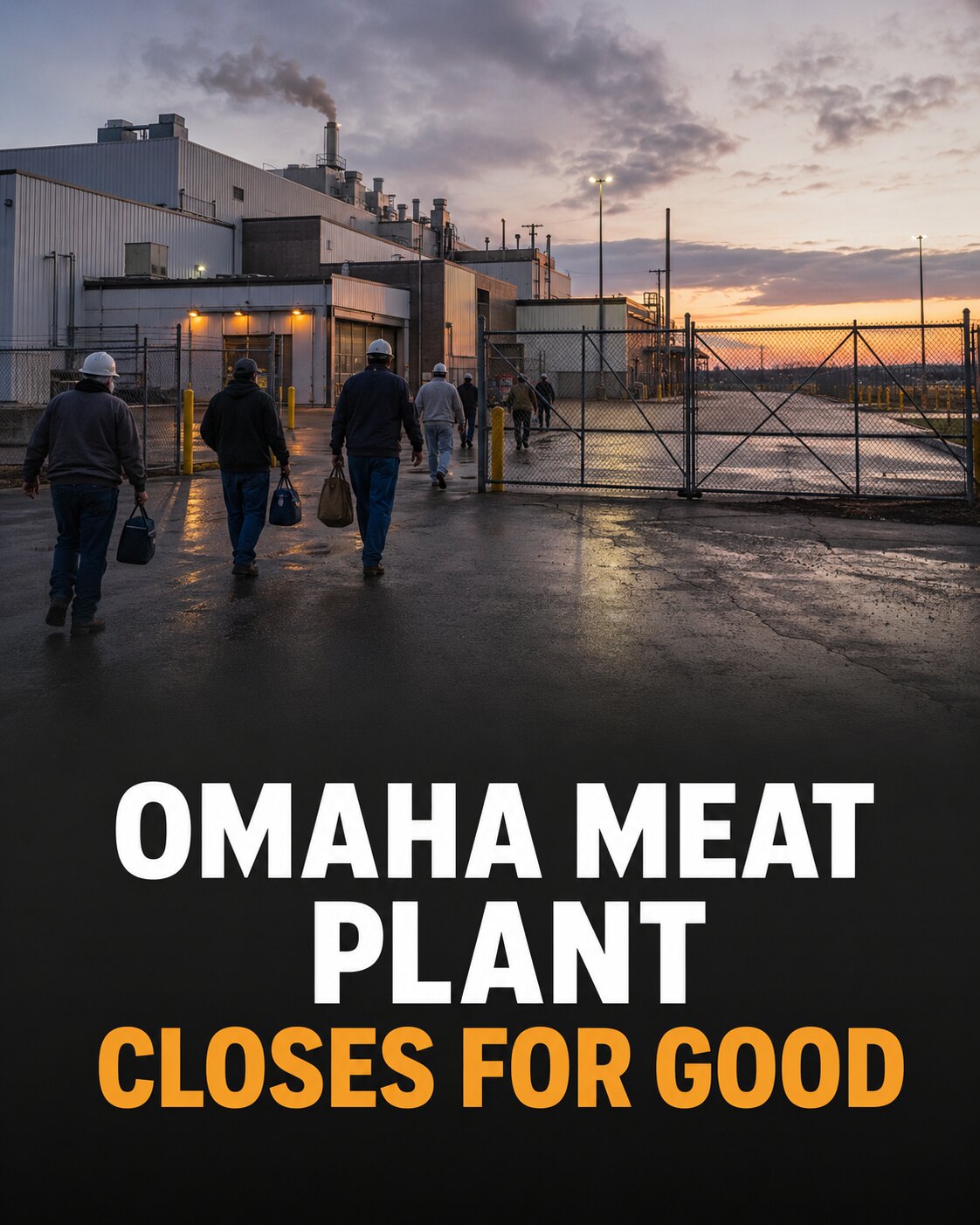 Illustration of workers leaving a closed meat-processing facility