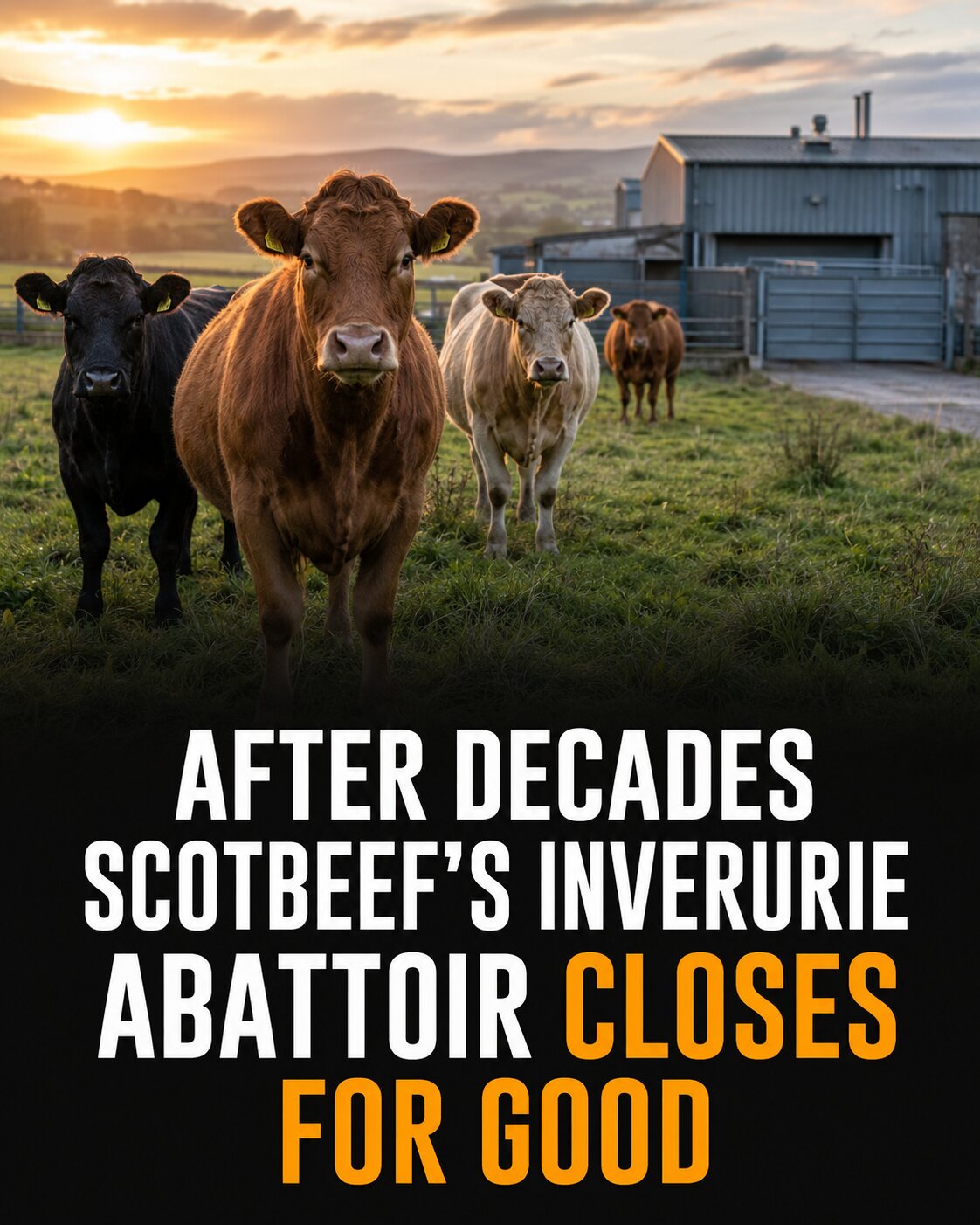 Cattle stand in a Scottish field near a silent industrial facility.