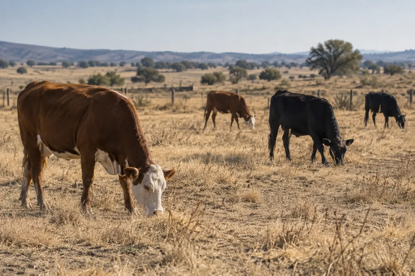 Cattle grazing on dry range, illustrating the historic contraction in the US cattle herd