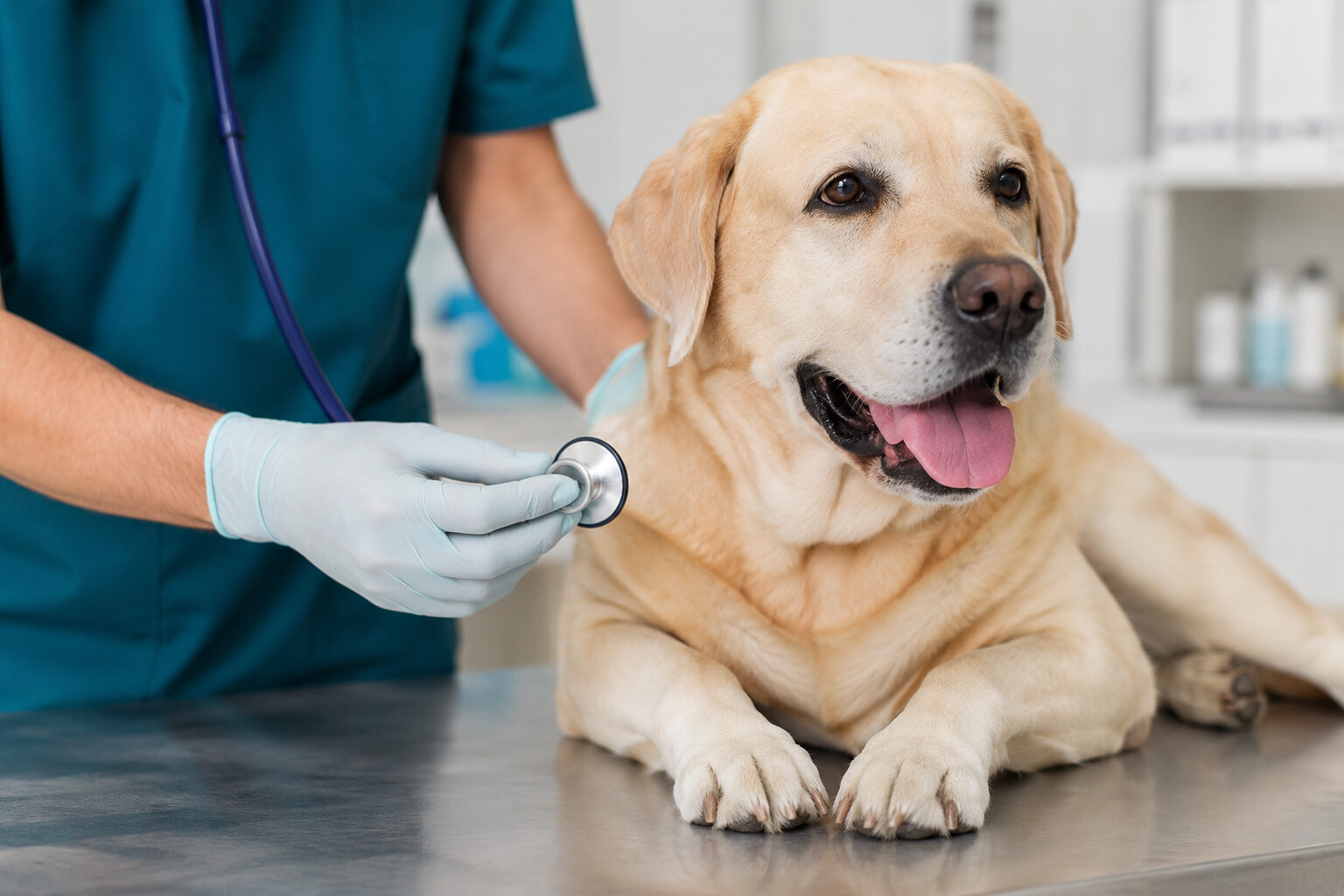 Veterinary examination of a dog