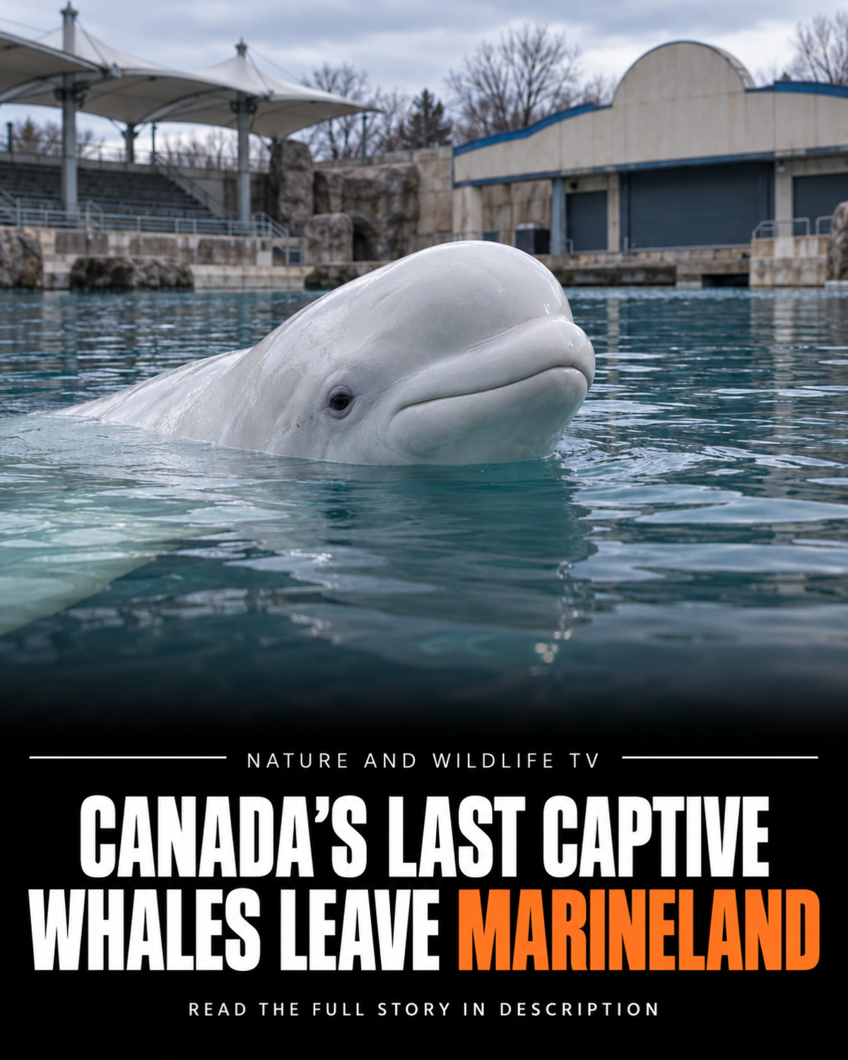 Editorial reconstruction of a beluga whale at a shuttered Canadian marine park.