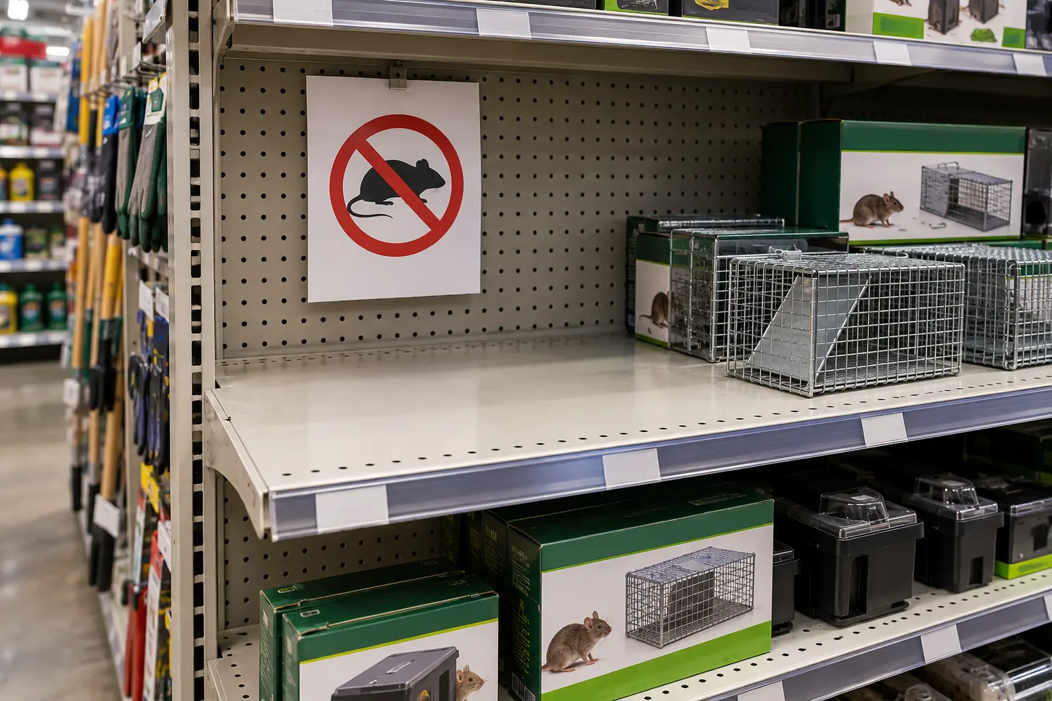 A hardware store shelf displaying humane live-capture rodent traps